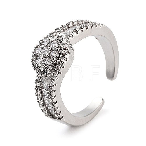 Rack Plating Brass Micro Pave Cubic Zirconia Round Open Cuff Rings for Women RJEW-C080-07P-1