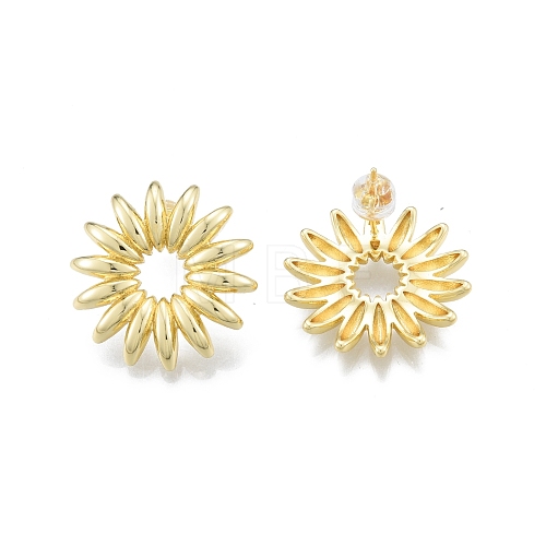 Brass Sunflower Stud Earrings for Women EJEW-P205-04G-1