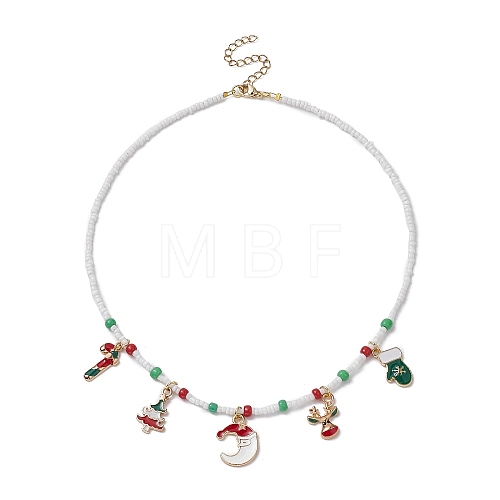 Christmas Tree & Candy Cane & Moon & Deer Alloy Pendant Necklace NJEW-JN04301-1