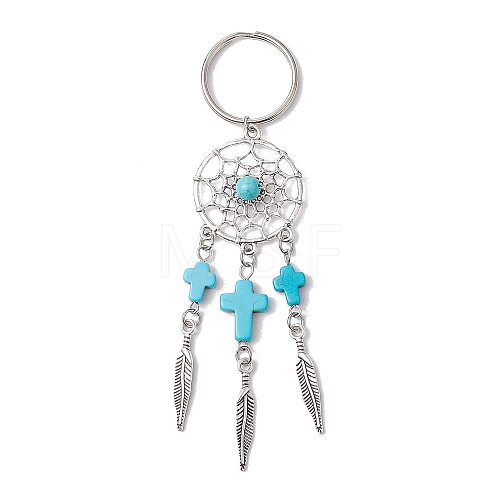 Woven Net/Web with Feather Alloy Gemstone Keychain KEYC-JKC01180-01-1