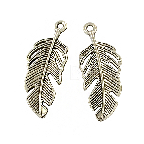 Tibetan Style Alloy Feather Pendants TIBEP-Q043-082-RS-1