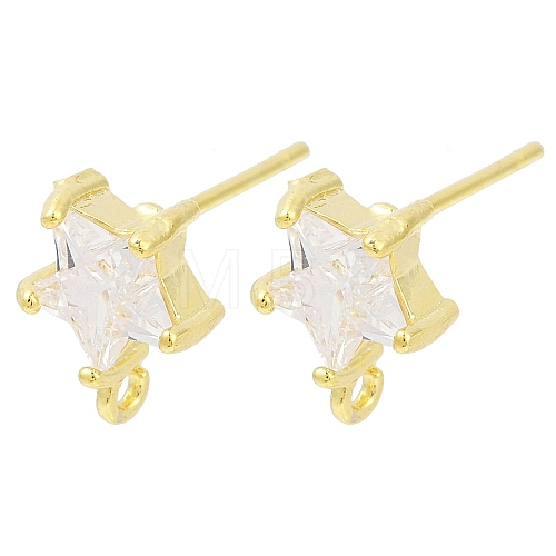 Brass Micro Pave Clear Cubic Zirconia Stud Earring Findings KK-Z099-02G-04-1