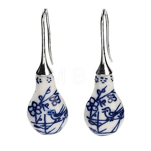 Gourd Porcelain Dangle Earrings EJEW-G398-03-1