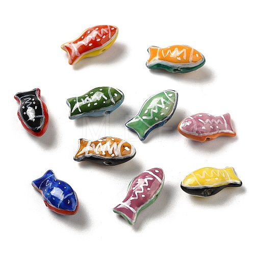 Handmade Printed Porcelain Beads PORC-E015-17-1