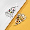 Ring & Feather Alloy & Glass Chandelier Earrings EJEW-G426-01AS-3