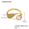 304 Stainless Steel Enamel & Single Cubic Zirconia Cuff Open Rings WG5850F-02-1