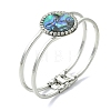 Natural Abalone Shell Flat Round Open Bangles BJEW-JB14315-02-4