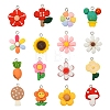 16Pcs 16 Style Botany Resin Pendants RESI-YW0001-22-2