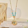 304 Stainless Steel Micro Pave Clrar Cubic Zirconia and Synthetic Turquoise Evil Eye Pendant Necklaces WG65F11-01-1