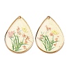 Brass & Transparent Epoxy Resin & Dried Flower Pendants RESI-G133-02G-2