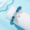Natural Rainbow Moonstone & Black Rutilated Quartz & Apatite & Hemimorphite Beads Stretch Bracelets for Women Men BJEW-TA00745-2