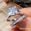 2Pcs 2 Styles Brass Micro Pave Clear Cubic Zirconia Finger Rings for Women WGF1148-01-4