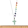 Chakra Natural Green Aventurine Religion Cross Pendant 304 Stainless Steel Cable Chain Necklaces for Women NJEW-JN06268-01-4