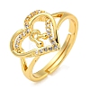 Heart with Letter Rack Plating Brass Micro Pave Clear Cubic Zirconia Adjustable Rings for Women RJEW-I105-01G-R-1