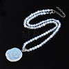 Opalite 4.5mm Round Beaded Flower Pendant Necklaces NJEW-T016-04A-3