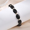 Natural Black Tourmaline & Non-magnetic Synthetic Hematite Oval Beaded Stretch Bracelets for Women Men BJEW-JB13934-01-4