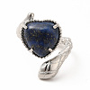 Natural Dyed Lapis Lazuli Heart with Snake Open Cuff Ring RJEW-P082-02P-10-3