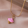 Autumn 304 Stainless Steel Enamel Pink Mushroom Pendant Necklaces for Women Men LI8986-2