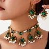 Retro Floral Alloy Rhinestone & Imitation Pearl Dangle Earrings & Charm Necklaces Sets for Women WG62226-01-1