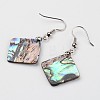 Rhombus Platinum Tone Brass Natural Paua Shell Dangle Earrings EJEW-M060-05-01-2