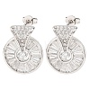 Flat Round Brass Micro Pave Clear Cubic Zirconia Stud Earrings EJEW-D351-11P-2