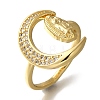 Rack Plating Moon & Saint Brass Clear Cubic Zirconia Open Cuff Rings RJEW-S411-07G-1