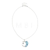 Natural Aquamarine Wire Wrapped Moon with Acrylic Butterfly Pendant 304 Stainless Steel Ball Chain Necklaces NJEW-TA00266-01-3