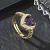 Brass & Purple Heart Cubic Zirconia Finger Rings for Women CU-CBA7E55-14G-1