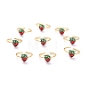 Brass Enamel Strawberry Cuff Rings RJEW-O046-04G-2