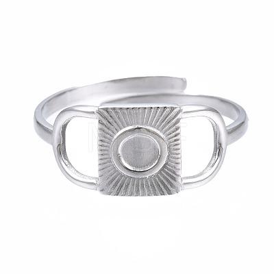 Non-Tarnish 304 Stainless Steel Rectangle Open Cuff Ring RJEW-T023-86P-1