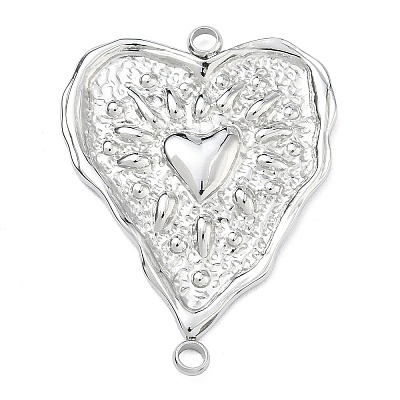 304 Stainless Steel Textured Heart Links Connector Charms STAS-F340-05P-1