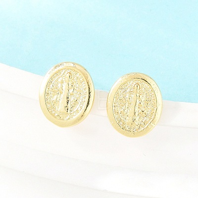 Religion Brass Stud Earrings EJEW-F405-23F-G-1