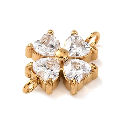 304 Stainless Steel Pave Cubic Zirconia Flower Links Connector Charms STAS-T026-03A-02G-1