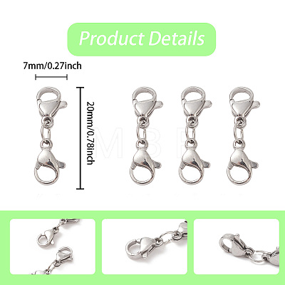 Non-Tarnish 304 Stainless Steel Double Lobster Claw Clasps STAS-E163-57P-B-1