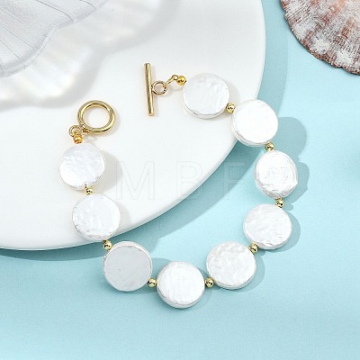 Shell Pearl & Brass Beaded Bracelets for Women BJEW-JB13780-01-1