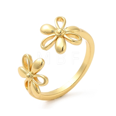 Rack Plating Brass Flower Open Cuff Rings for Women RJEW-M148-07G-1