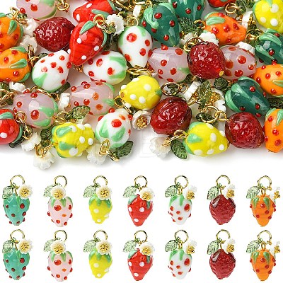 5Pcs Handmade Lampwork Pendants PALLOY-YW00108-05A-1