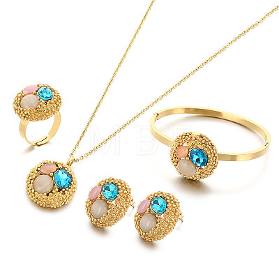 304 Stainless Steel & Cubic Zirconia & Cat Eye Pendant Necklaces & Stud Earrings & Rings & Bangles FS-WGBA184-04-1