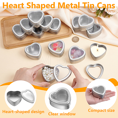 60Pcs Tinplate Packing Boxes with Visible Window Lid CON-WA0001-12-1