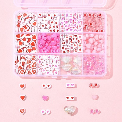 385Pcs Valentine's Day Theme Opaque/Transparent Acrylic Beads MACR-FS0001-93-1