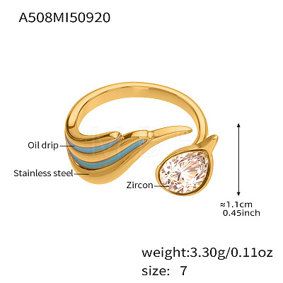 304 Stainless Steel Enamel & Single Cubic Zirconia Cuff Open Rings WG5850F-02-1