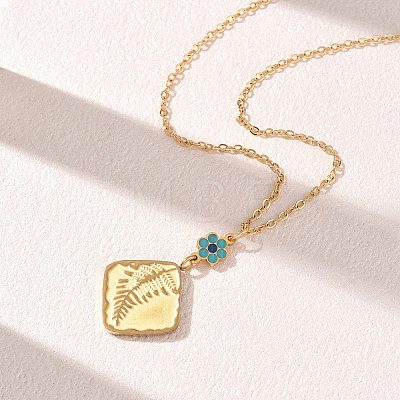 Rhombus 304 Stainless Steel Enamel Flower Pendant Necklaces & Stud Earrings Sets SA-CBA2C2A-02G-1