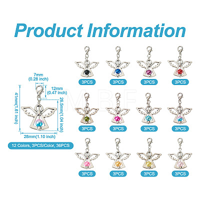 36Pcs 12 Colors Alloy Angel Pendant Decorations FIND-TA0001-92-1