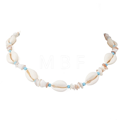Ocean Natural Cowrie Shell & Chip & Glass Seed Beaded Necklaces NJEW-JN05848-1