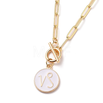 Flat Round with 12 Constellation/Zodiac Sign Alloy Enamel Pendant Necklaces Sets NJEW-JN03193-1