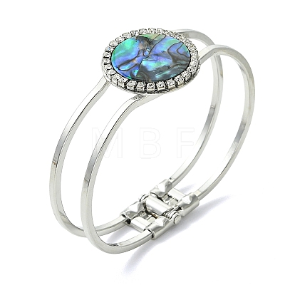 Natural Abalone Shell Flat Round Open Bangles BJEW-JB14315-02-1