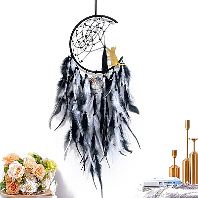 Cat Woven Net/Web with Feather Pendant Decoration PW-WGF66F3-01-1