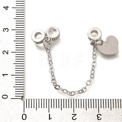 Brass Clear Cubic Zirconia European Safety Chains wtih Heart Charms KK-C085-15P-1