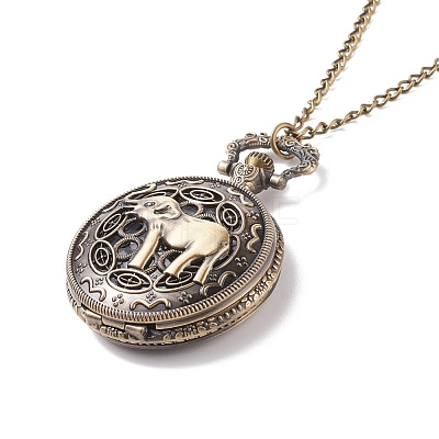 Valentines Gifts Mixed Alloy Flat Round Pendant Necklace Pocket Watch WACH-N012-M-1