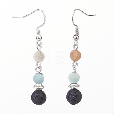 Frosted Natural Gemstone Dangle Earrings EJEW-JE02456-1